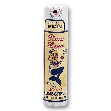 Raw Love SPF 15 Mineral Sunscreen Lip Balm | Reef Safe, Hawaii 104 Reef Act Compliant, Fragrance-Free | Broad Spectrum Natural Lip Care with Non-Nano Zinc Oxide | Made in USA | 0.15 Oz