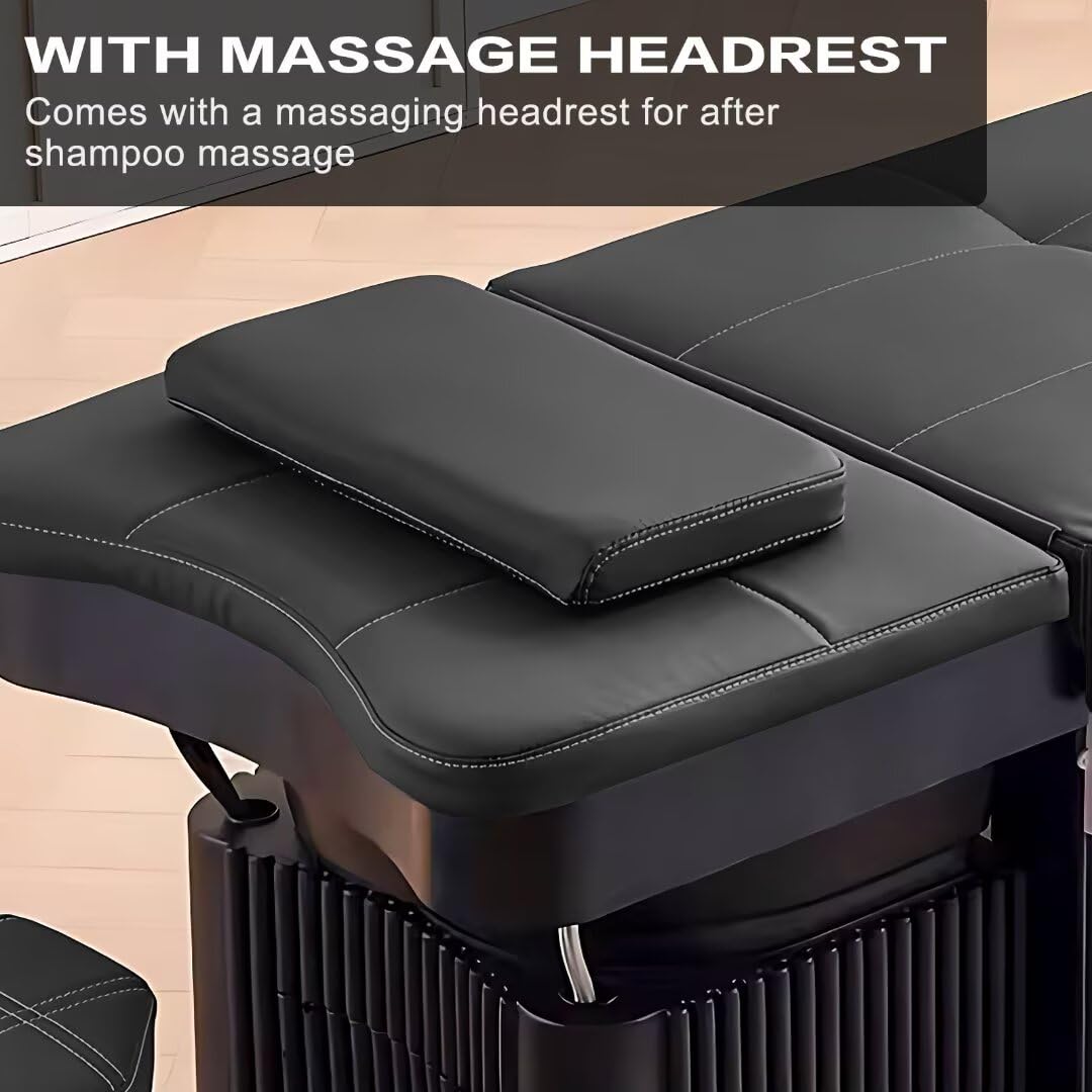 Head Spa szampon do masażu łóżko z cyrkulacją wody i fumigacją, nowoczesny design w paski (czarny)