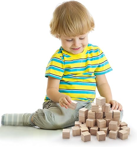 Miniatura 7 de Bloques de madera sin terminar para manualidades de 1 pulgada, 50 bloques de madera en blanco para manualidades, cubos de madera natural, bloques