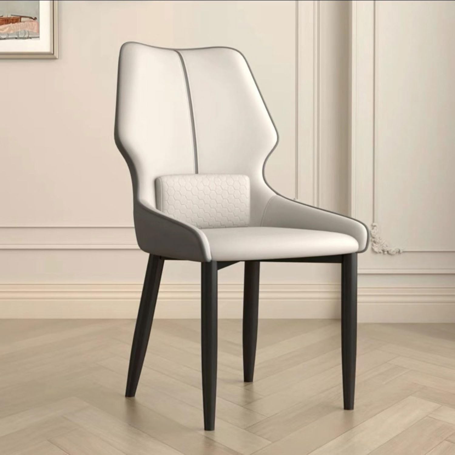 Chaise de salle à manger rembourrée avec pieds en métal noir et dossier haut confortable