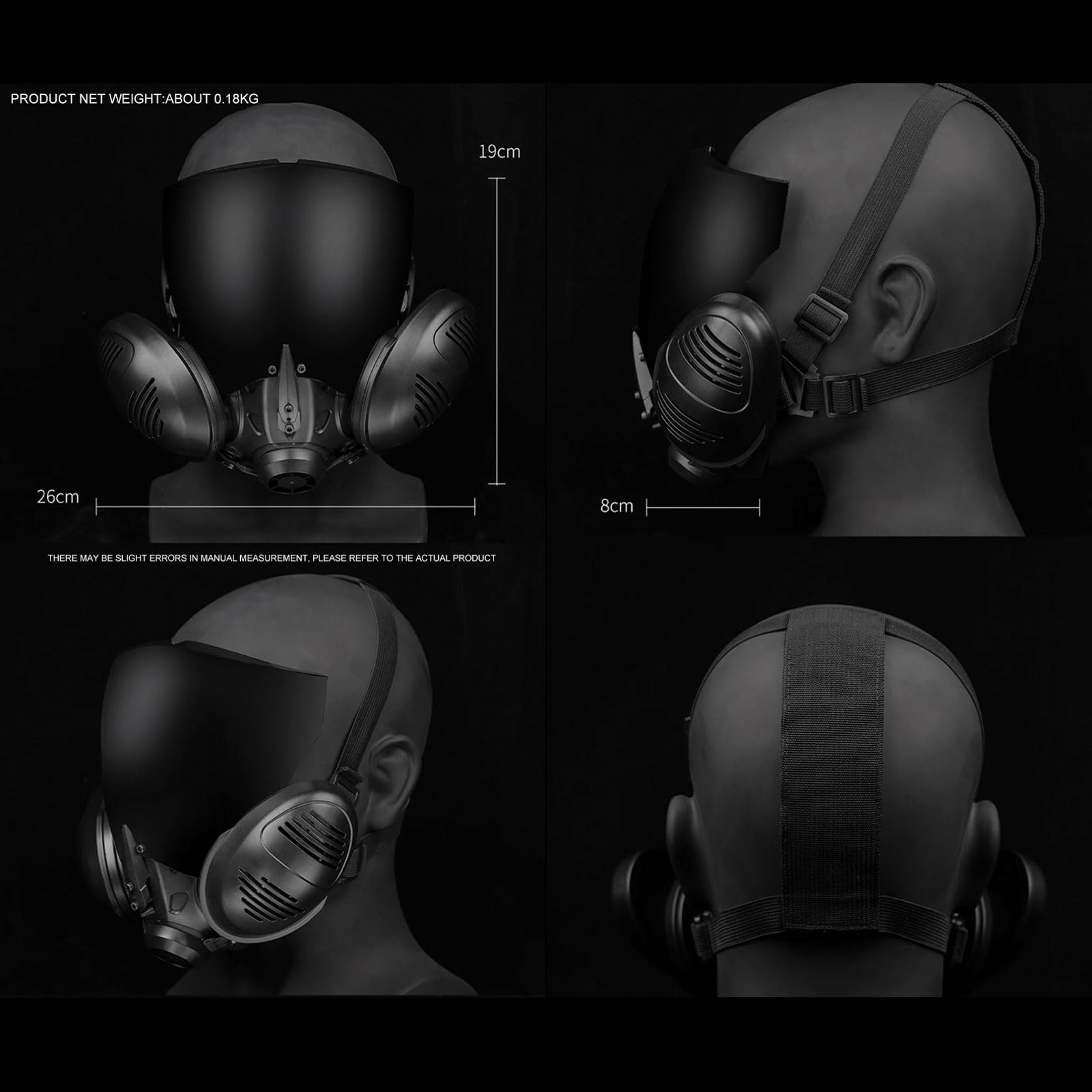 Peminkoo Maschera tattica in stile cyberpunk, per cosplay, feste, lenti staccabili, protezione tattica, paintball, softair