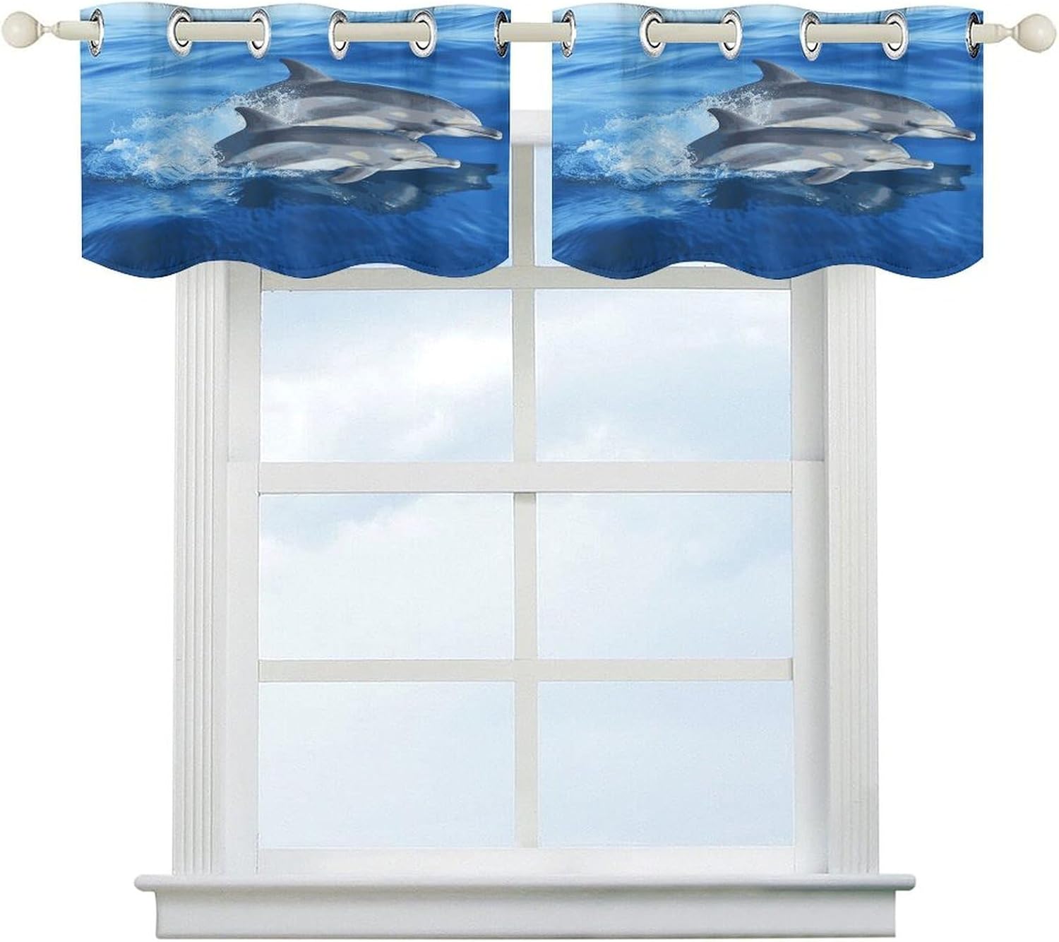 Dolphin Family Curtain 2 Panels, Polyester Fiber, Blackout Insulated Window Curtain, Curtain Valance for Kitchen Dining Room Living Room Cafe Small Window 52 * 18.1 Inches