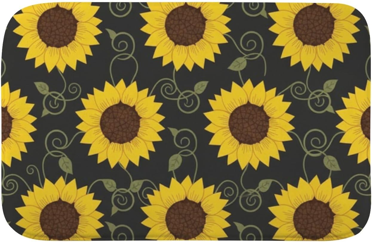 Yellow Sunflowers Pattern Bathroom Mat Quick Dry 18" X30" No Slip Washable Shower Rug Bath Western Home Decor Welcome Rugs Indoor Kitchen Mats for Entrance Restroom Entryway Carpet