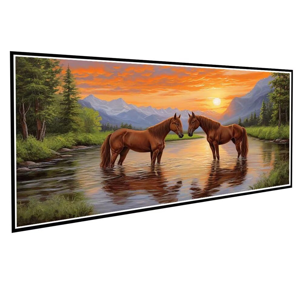 Diamond Art Horse Large 5D Diamond Painting Kit Landscape Crystal Gem Sequin Art Kits Embroidery Full Drill Dimond Pictures Adults Beginner DIY Crafts Creations for Home Wall Decor Gift 100x200cm V-24
