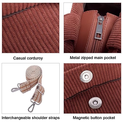 CLUCI Corduroy Tote Bag For Women Casual Zipper Tote Fashion Shoulder Handbag Hobo Bag4