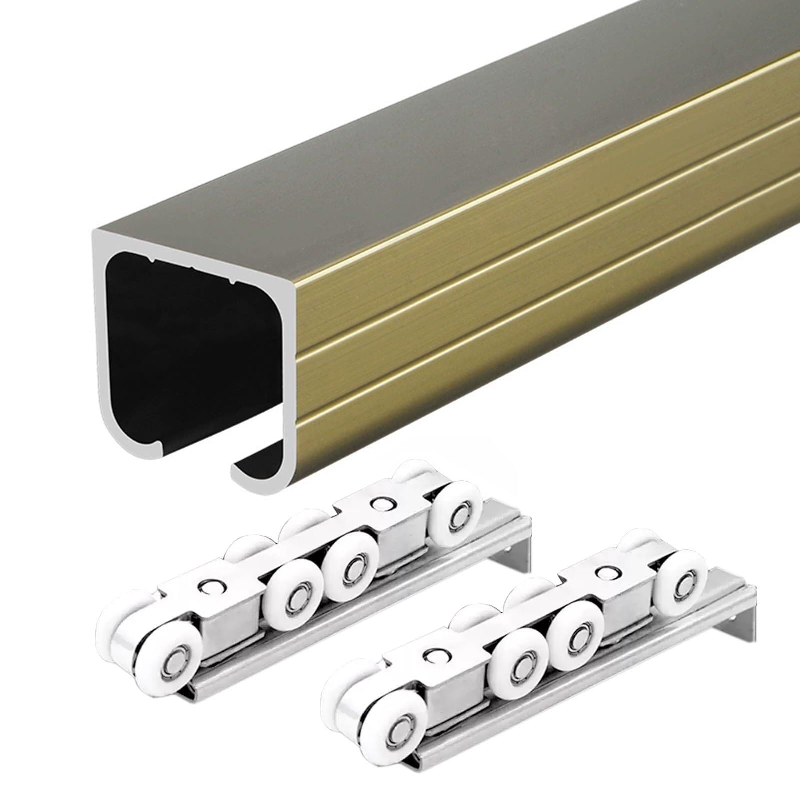 Sliding Door kit Track Rail Pocket Door Track and Rollers, Aluminum Barn Door Hardware Kit 24ft 20ft 18ft 16ft 12ft 10ft 8ft 6ft 4ft 2ft, Heavy Duty Sliding Door Rail Set(Champagne,20ft/609.6cm)