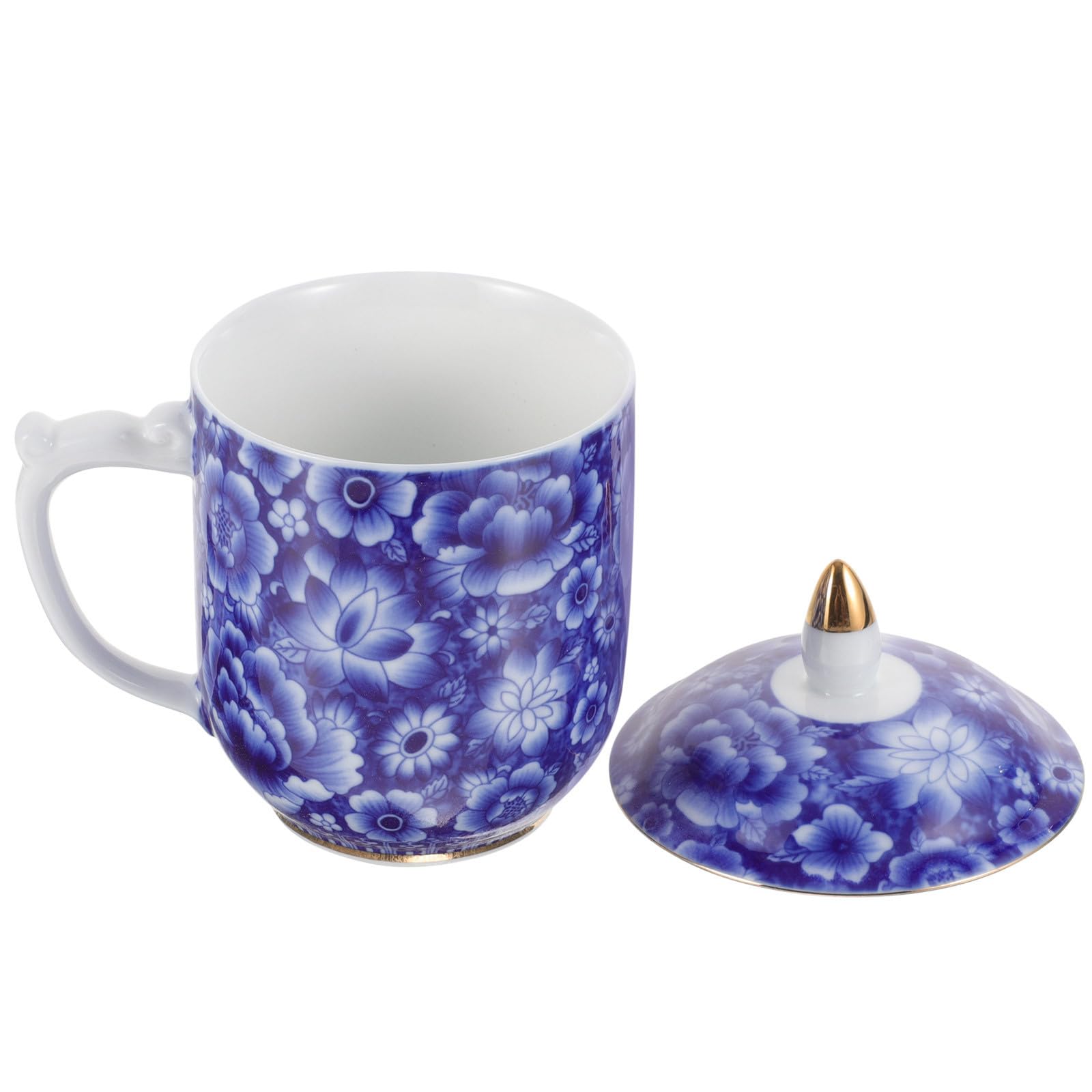 SHINEOFI Keramik Teetasse mit Deckel und Glatter Oberfläche Vintage Stil Blauer Teebecher für Losen Tee für Täglichen Gebrauch und Wohnheime