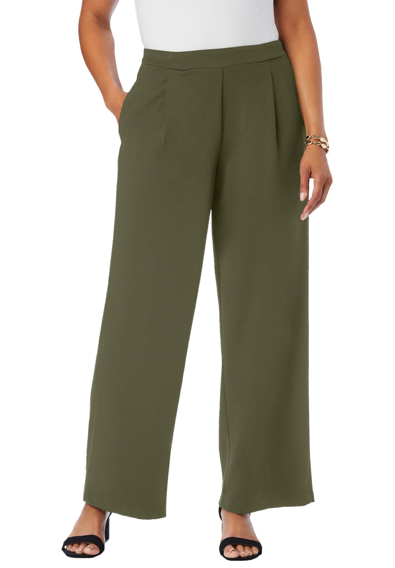 Jessica London Womens Plus Size Stretch Knit Crepe Wide Leg Pant