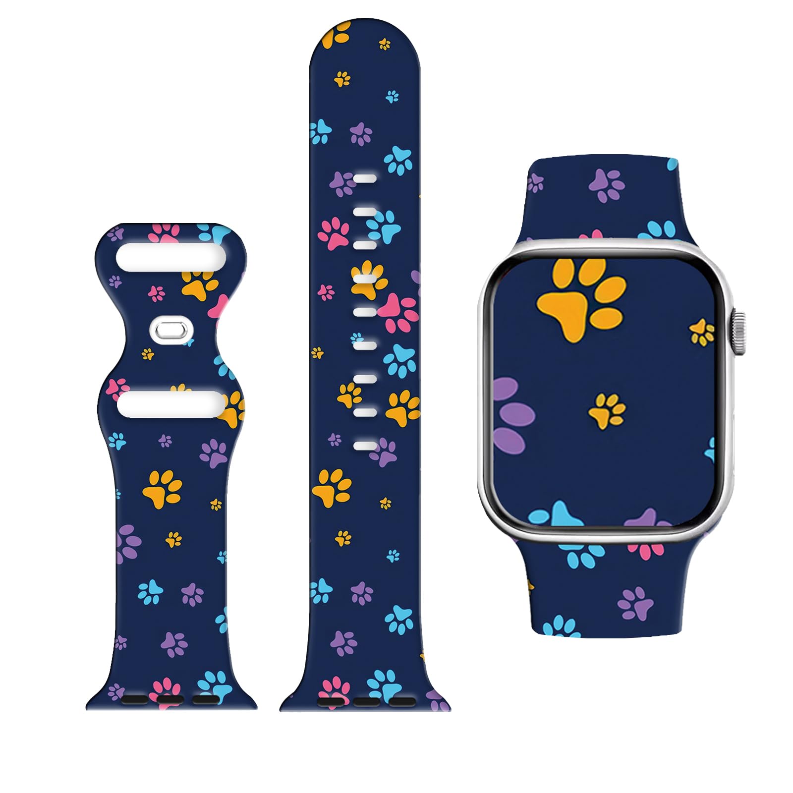 Sport Band Animal Print Compatible With Apple Watch Bands 49mm 45mm 44mm 42mm 41mm 40mm 38mm Women Men Girl ?Silicone Paw Print Design Replacment Strap For Iwatch Series 9,8,7,6,5,4,3,2,1,Se