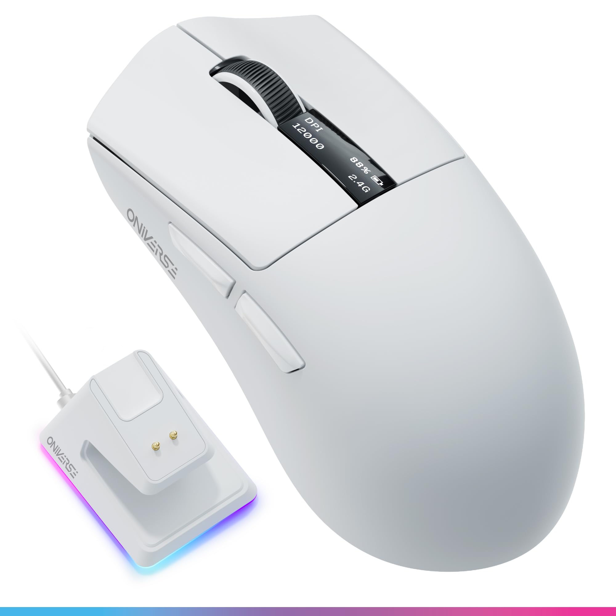 Ratón inalámbrico para Gamers con Base de Carga, Sensor PixArt 12000 dpi, 3 Modos de conexión (2,4 G/Bluetooth/Cable), Pantalla integrada, Polling Rate 1000 Hz, para PC/Mac/PS5/PS4
