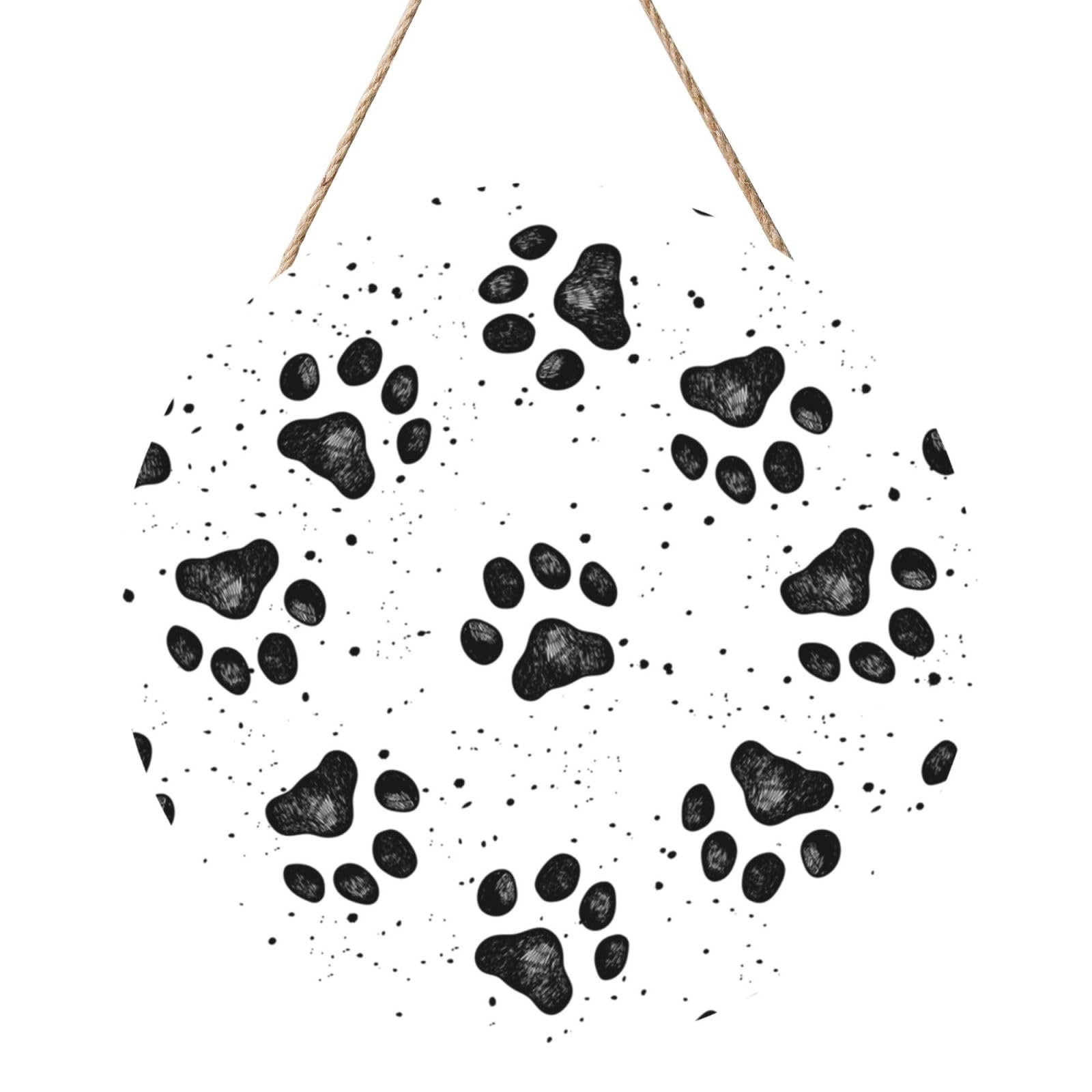 InOmak Dog Paw Pattern, Round Wood Panel Painting 12 in, Wall Hanging Painting For Home