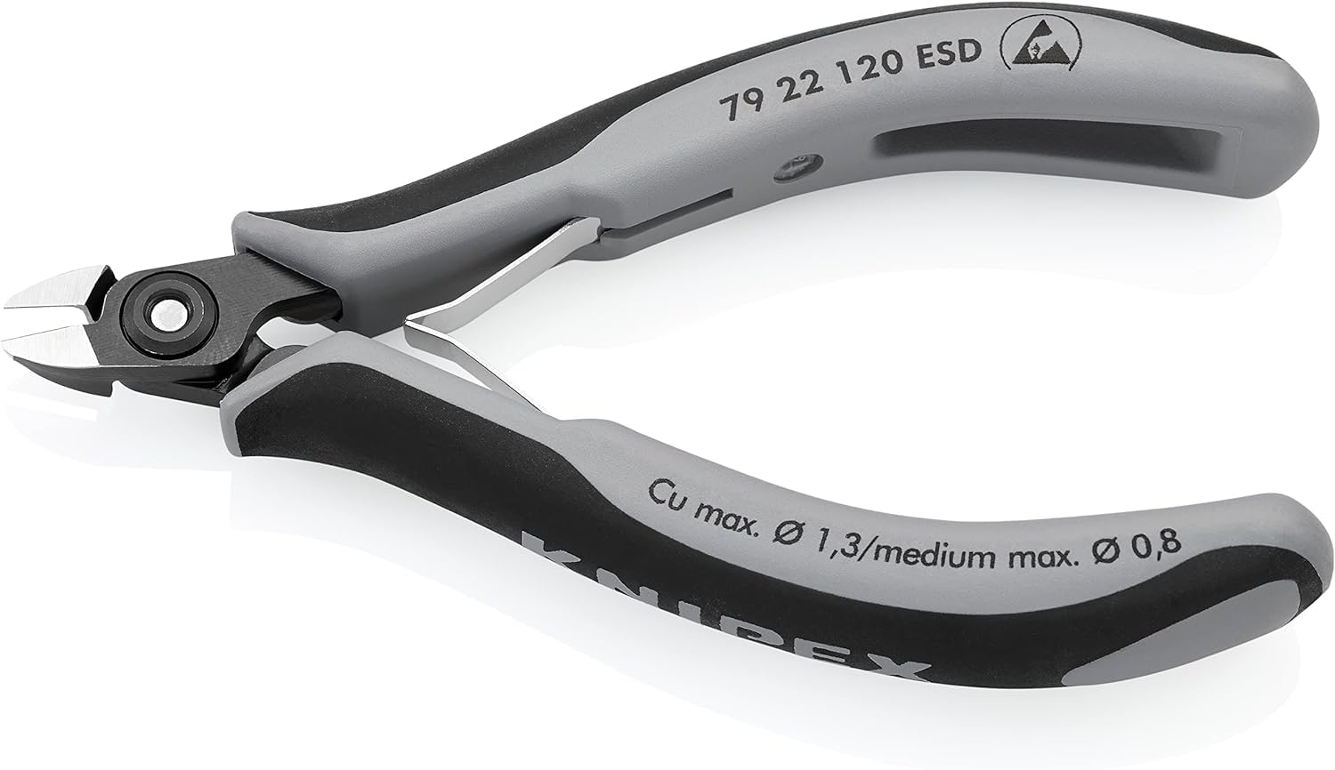 KNIPEX Alicates de precisión de corte diagonal para electrónica ESD con mangos multicomponente 120 mm, 79 22 120 ESD
