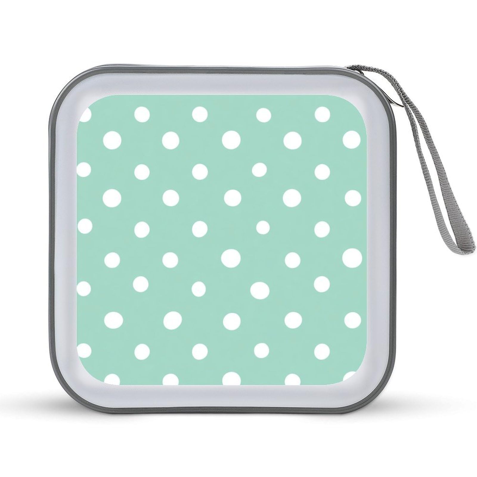 Jubonexis Mint Green And White Small Dots Pattern CD Case DVD Storage Case Portable for Car Home Travel