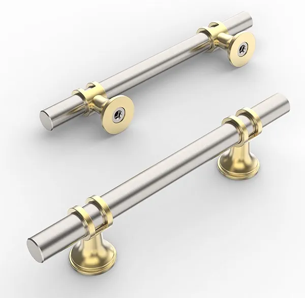 Amerdeco 10 Pack Brushed Satin Nickel and Gold Cabinet Pulls 3.75 Inch(96MM) Hole Centers Kitchen Cabinet Handles Cabinets Hardware Drawer Pulls ZH0058