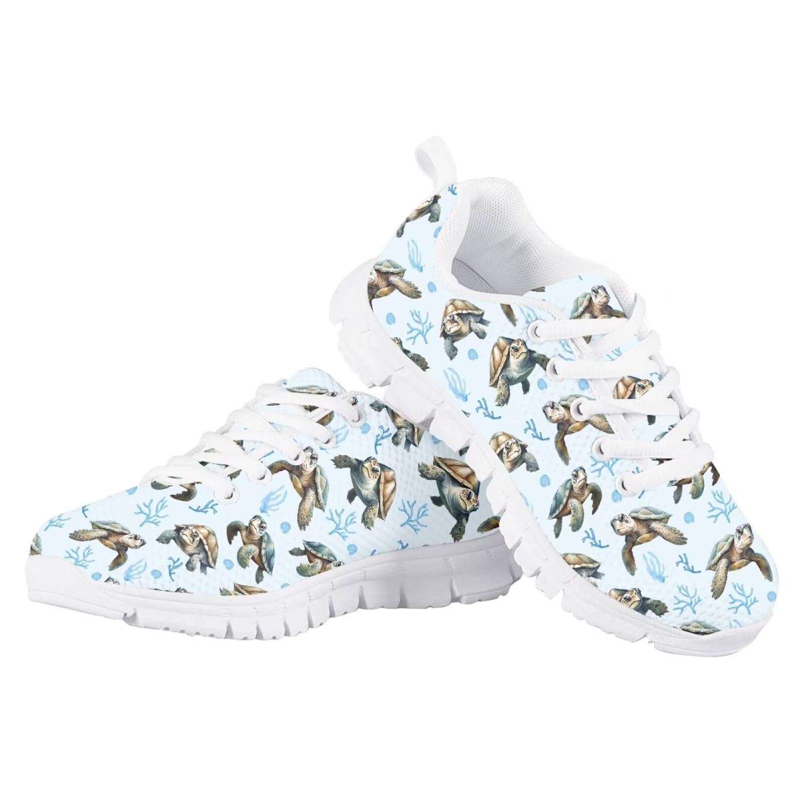 JUDENTIDOS Blue Sea Turtle Tennis Shoes for Kids Girls Lightweight Running Sneakers Breathable Mesh Comfy Cute Walking Shoes