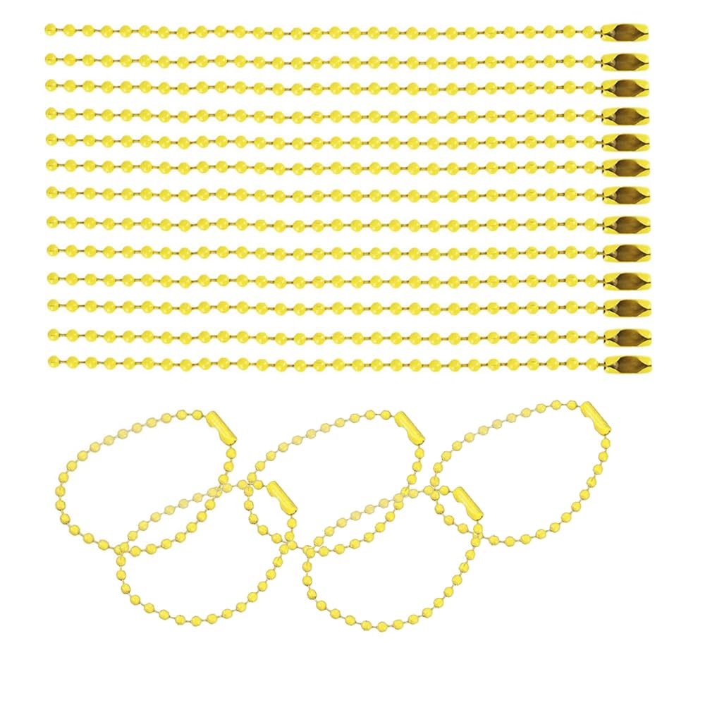 SKYPRO 100 pcs 120mm Ball Bead Chain,2.4mm Diameter with Ball Connector Clasp Keychain Rings Metal Bead Chain DIY Jewelry Accessories Dog Tag Chain (Yellow)