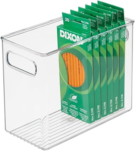 Miniatura 6 de mDesign Contenedor alto de plástico para almacenamiento de oficina con asas, contenedores organizadores para armarios, cajones, escritorios, espacio