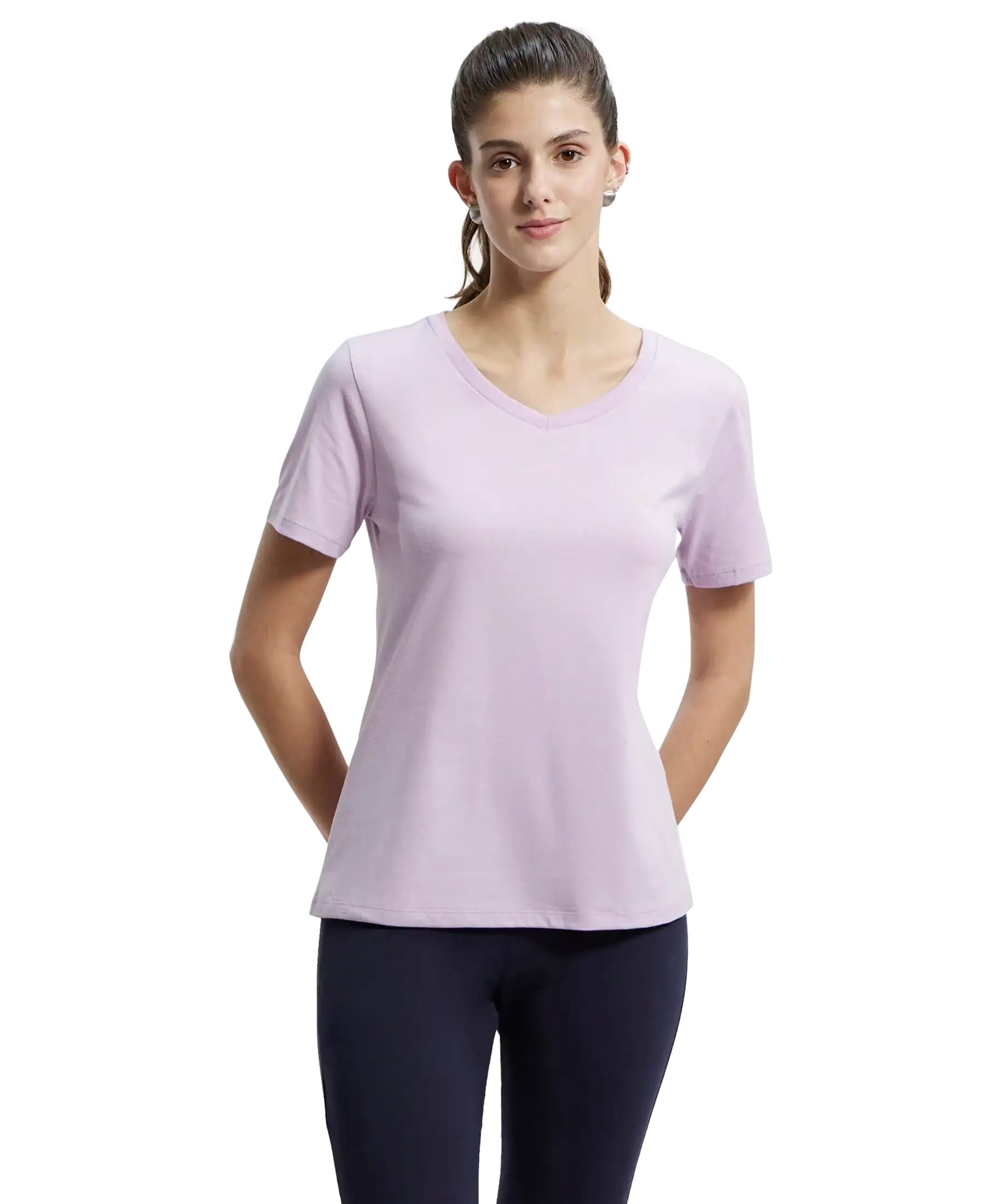JockeyAW88 Women's Super Combed Cotton Rich Relaxed Fit Solid Curved Hem Styled Half Sleeve T-Shirt
