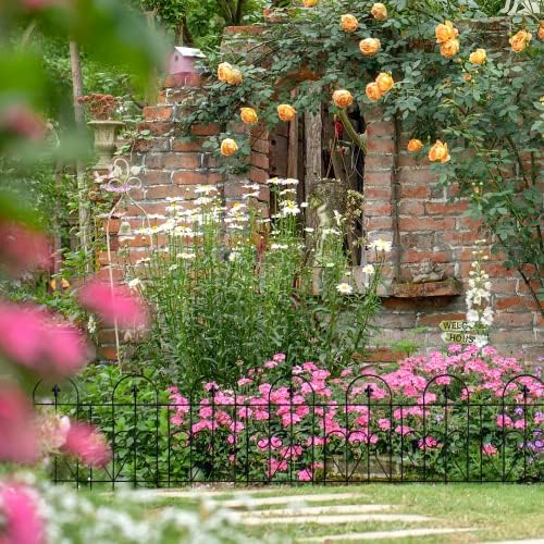 Classic Black Metal Garden Decorative Fence Panels 7 Pcs 17"W x 24"H Garden Border Fence Animal Barrier Fencing for Yard