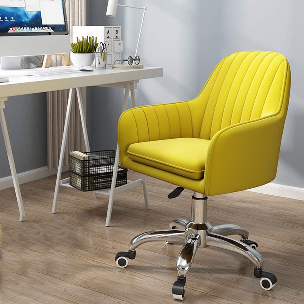 Sedia da ufficio in velluto con supporto lombare, moderna, girevole, con base, ergonomica, per soggiorno, camera da letto, ufficio, studio di toeletta, giallo, giallo