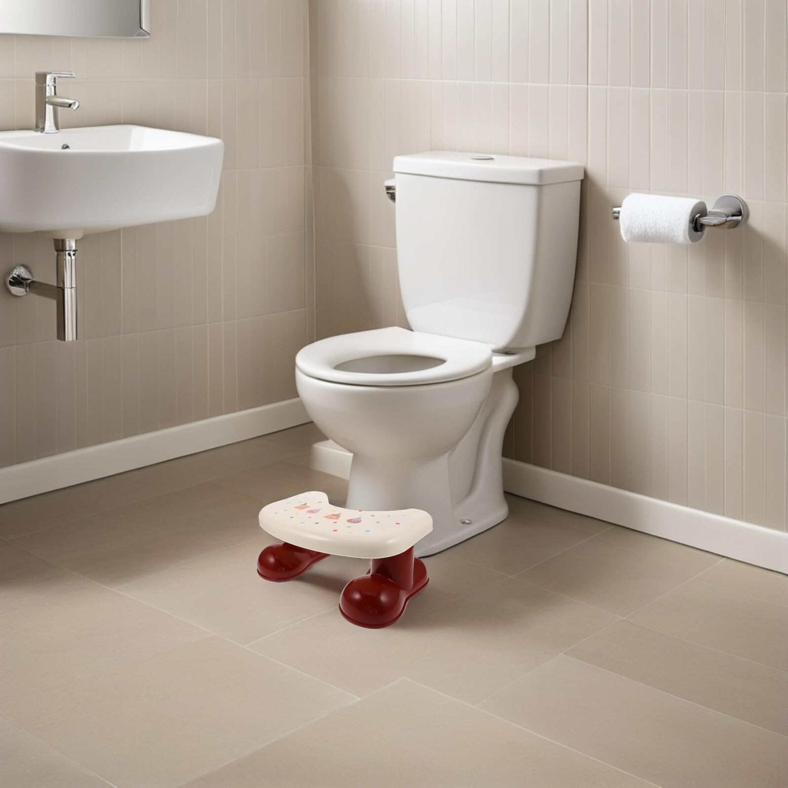 Milisten Fußhocker für Kinderbadezimmer Stabiler Tritthocker mit Breitem Standfuß aus Kunststoff Toilettentritthocker für Kleinkinder Badezimmerhocker mit Fußstütze Platzsparend und Sicher