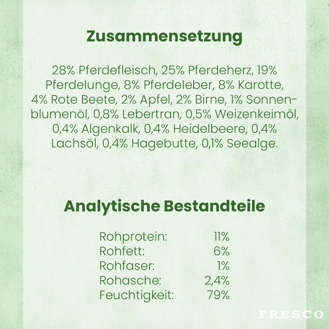 FRESCO Dog NassBarf Pferd 6 x 800g | Hypoallergenes Hundefutter Nass getreidefrei | Mono-Protein & 80% Frischfleisch | Nassfutter für Hunde ohne künstliche Zusätze | Aus Deutschland