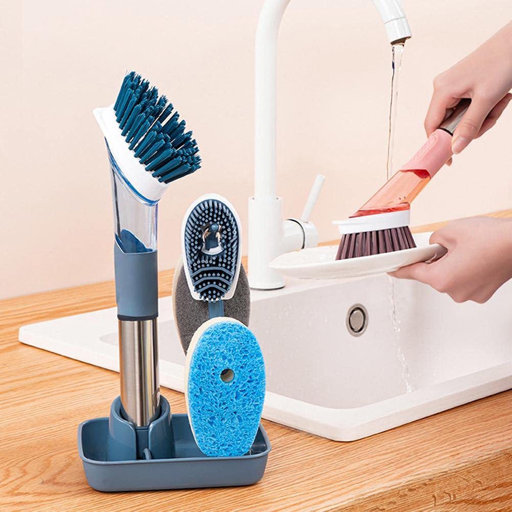 Spazzola Piatti Con Dispenser Sapone - 4 Testine Ricambio
