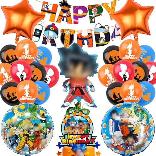VOVhpbidy 23 Pièces Decoration Anniversaire Dragnball Garçon Fille, Ensemble de Fête d'Anniversaire Dragnball, Ballon Deco Anniversaire, Ballons Set d'Anniversaire pour Enfants