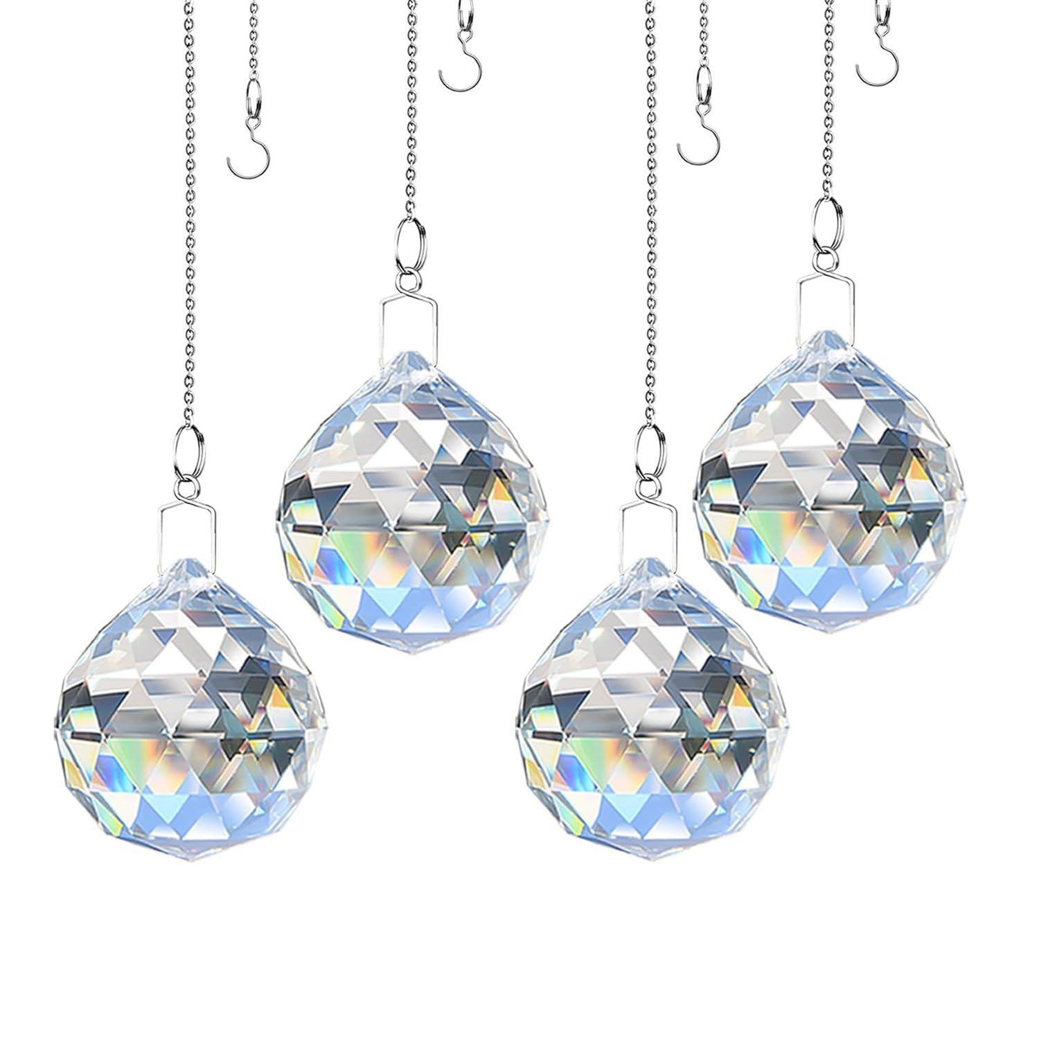 TIED RIBBONS Set of 2 Clear Crystal Ball Prism Sun Shine Catcher Rainbow Pendants Maker, Hanging Crystals Prisms for Windows, for Feng Shui for Gift (Transparent, 30mm)