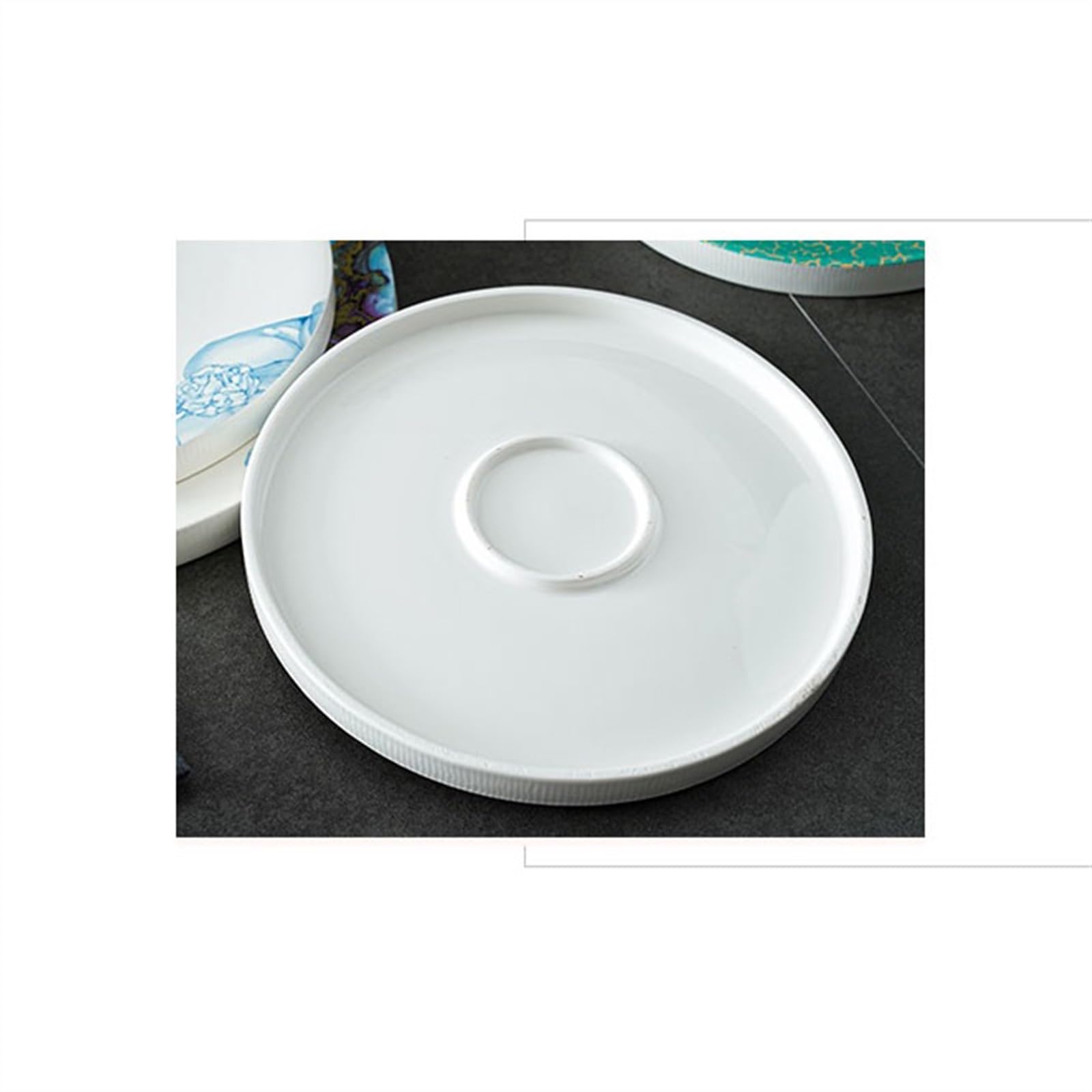 Assiettes Plates Vaisselle d'ambiance créative de 10.5 Pouces, Assiette Ronde en céramique for apéritif Gaspacho, Assiette de Service Ronde for hôtel Club-House Assiettes à Salade(A)