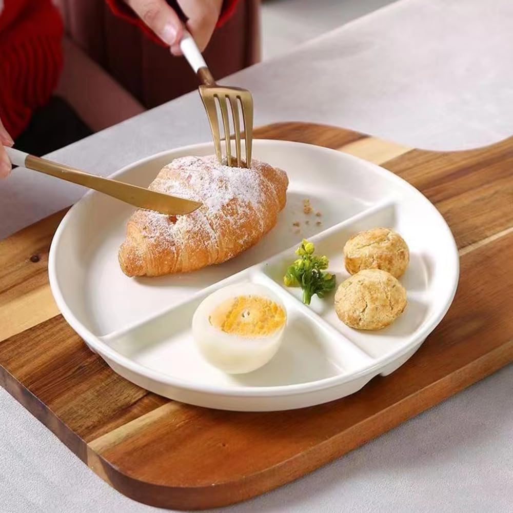 RUIBOLU Unbreakable Divided Plates 5PCS for Kids Adults, Compartment Plates, Lightweight Reusable Dinnerware Portion Control(5Pack-White, 9IN)