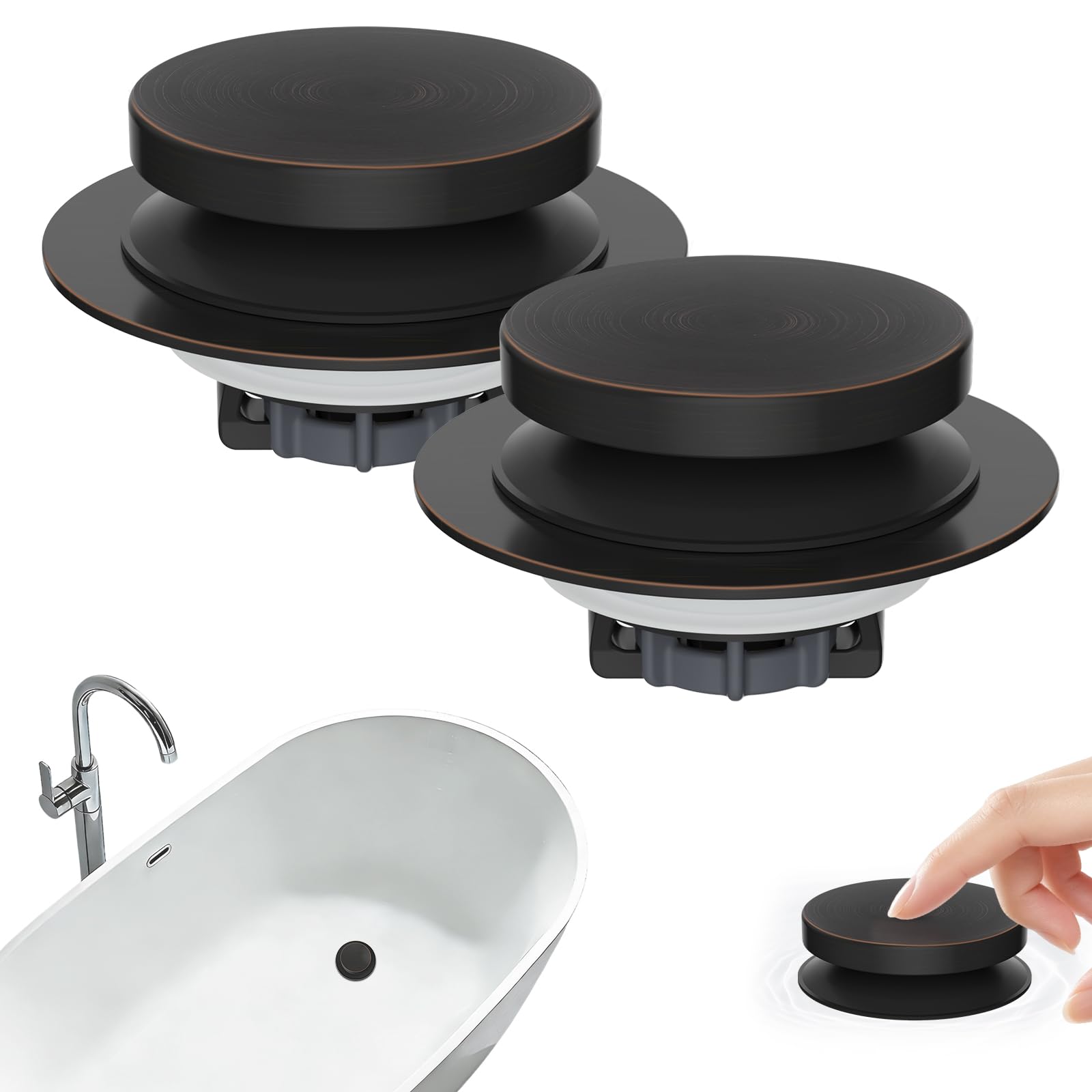 Hibbent 2 Pack 3 in 1 Metal Bathtub Drain Stopper, Bathtub Hair Catcher