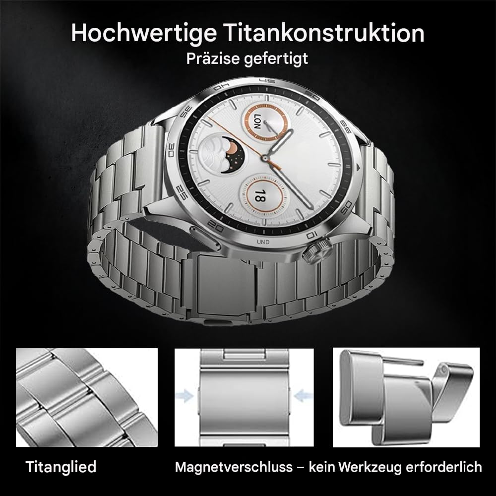 Bracelet magnétique en titane sans outil compatible avec Huawei Watch GT6 46 mm/GT6 Pro 46 mm/GT5 46 mm, 22 mm Huawei GT4 46 mm, GT3/3 Pro, GT 2 46 mm/2E/2 Pro/Active/Classic/2 Sport