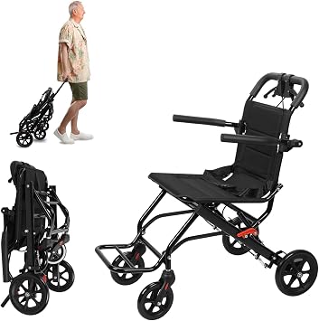 Portable Folding Transport Wheelchair,Transport Wheelchair Lightweight Foldable,Tran Sport Wheelchairs Lightweight Foldable Wheel Chair for Adults,Travel Wheel Chair for Elderly Black