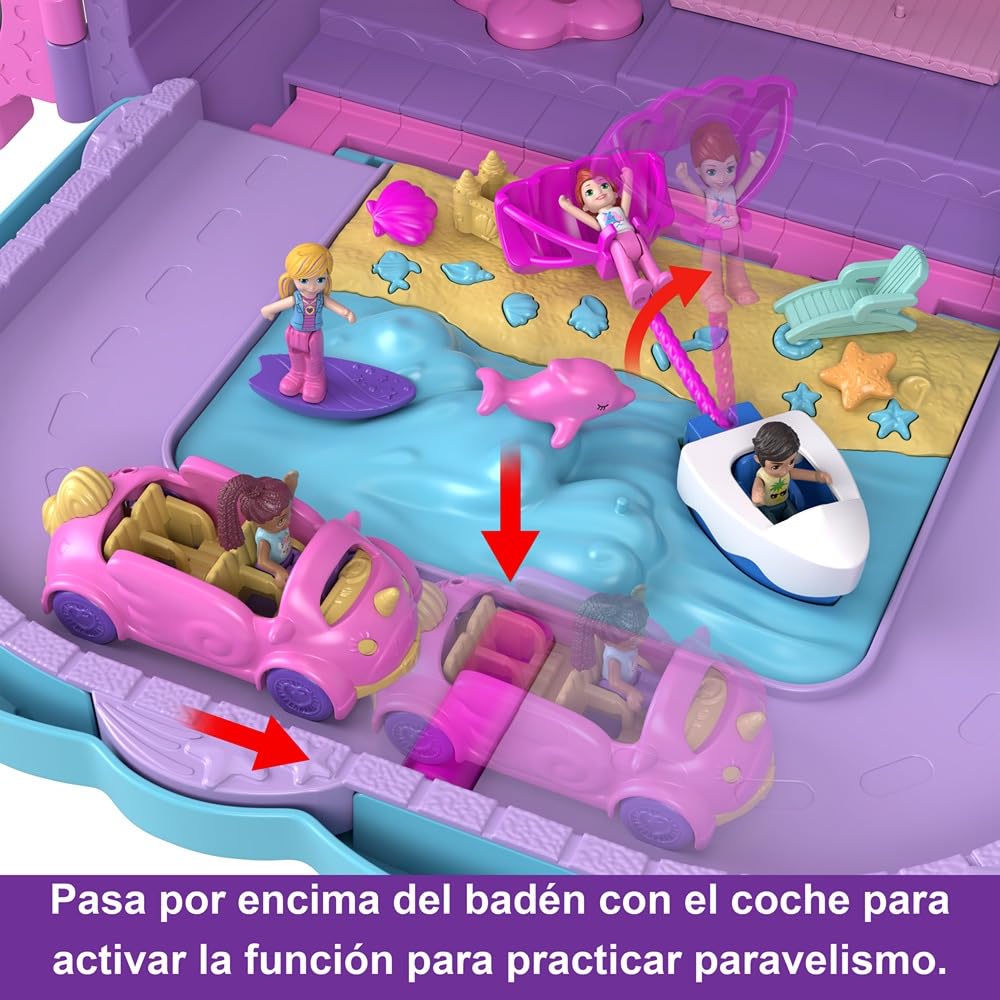 Polly Pocket Maleta Vacaciones sobre Ruedas Cofre con muñecas y Accesorios, Juguete +4 años (Mattel HKV43)