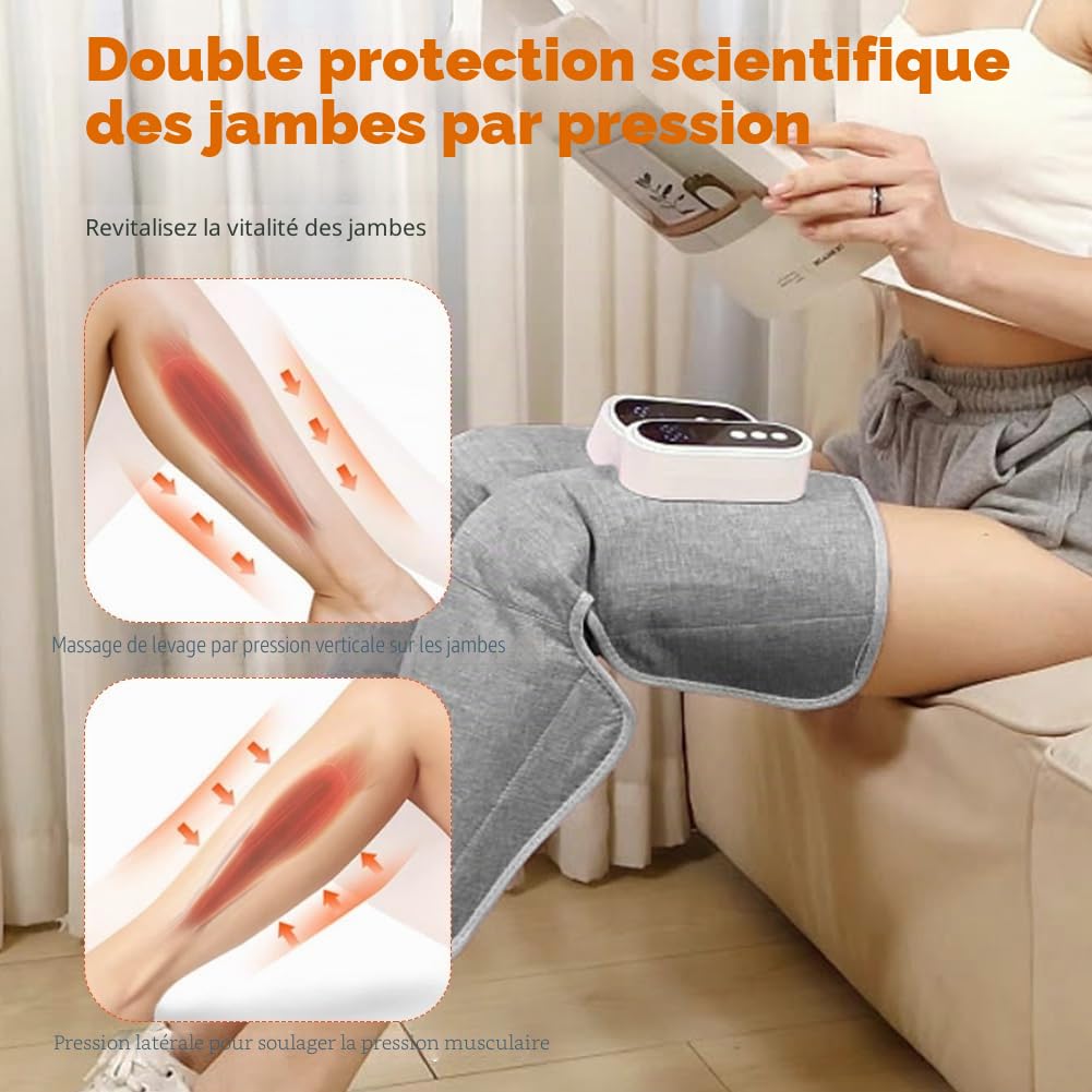 Appareil de massage des jambes, sans fil, 3 en 1, 3 intensités et 3 modes, pour les jambes, les lipœdèmes, les cuisses, les mollets et les jambes fatiguées