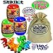 Hog Wild StikBot Dinosaur (Dino) Mystery Egg Figures Gift Set Bundle with Exclusive Matty's Toy Stop Storage Bag - 3 Pack (Assorted)