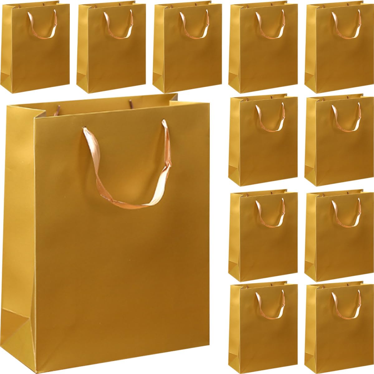 Kraft Papiertragetaschen 12 Stück Gold, Große Geschenkbeutel