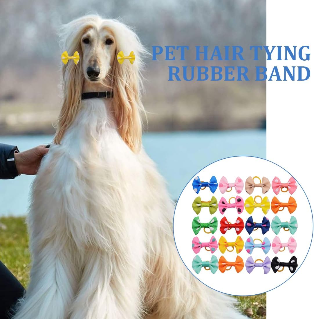 Dog Hair Bow, 20 Pieces Dog Hair Bows with Elastic, Dog Hair Accessories, Decoration for Long Haired Dogs, Multi-Colour, Random Style 6