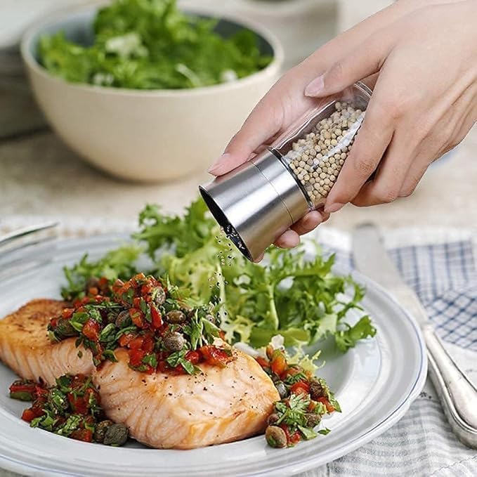 Image of Pepper Grinder or Salt Grinder, Best Spice Mill with Ceramic Blades, Adjustable Coarseness, Black Pepper Mill Grinder Shaker Steel Lid (MINI Paper Mill 2)