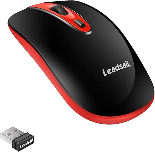 LeadsaiL Wireless Computer Mouse, 2.4G Portable Slim USB Mouse, Silent Click Laptop Mouse with One AA Battery 3 Adjustable Levels, 4 Buttons