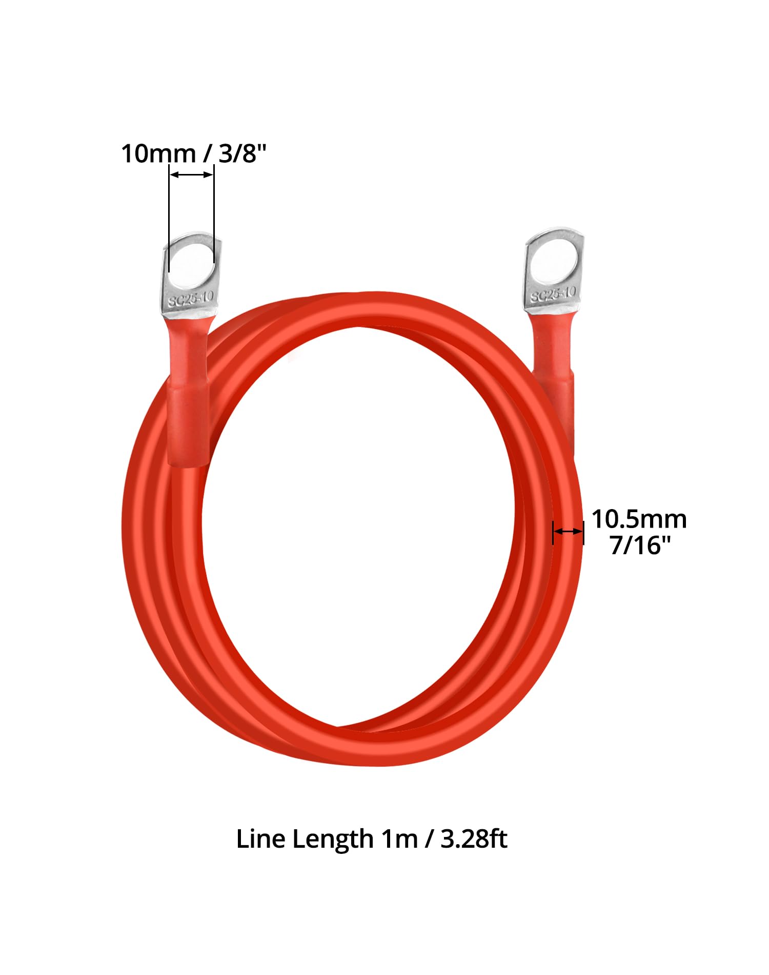 QWORK® 2 Piezas 100 cm Cable de Arranque Batería 25mm² 3AWG con Terminales Anillo M10 para Automóviles, Camiones, Motos, RV, Marino y Solar