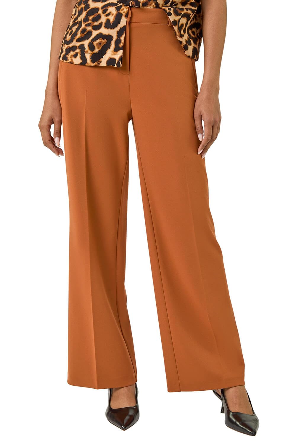 Roman Women's Orange Wide Leg Premium Stretch Trousers In | Size: 18
