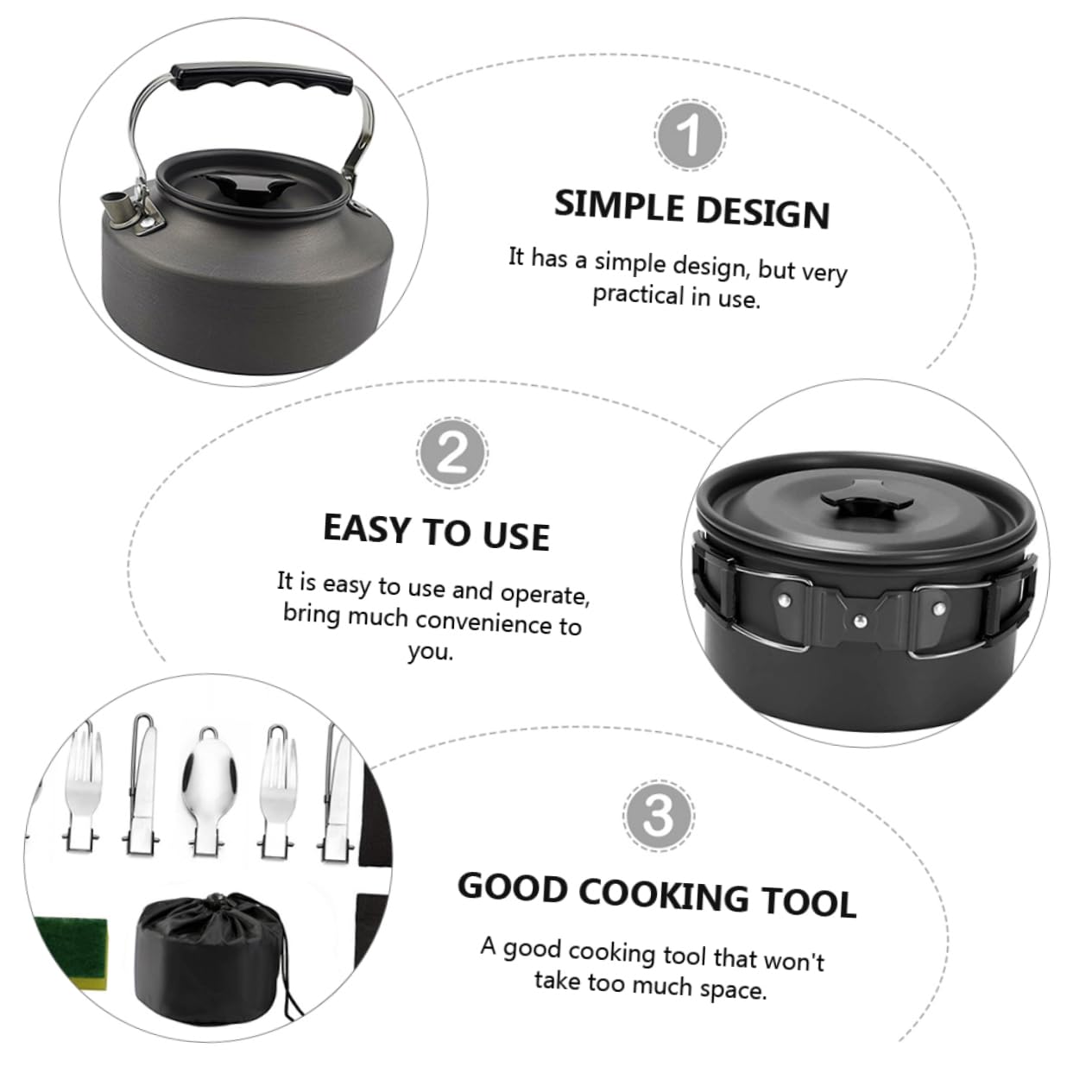 Kit de Cocina de Camping para 2-3 Personas, Juego de Utensilios de Aleación de Aluminio Negro, Fácil de Transportar y Almacenar para Actividades al Aire Libre