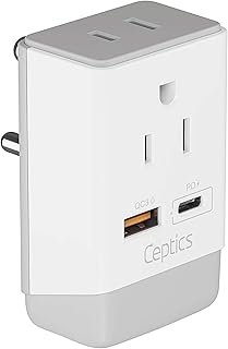 Ceptics India Maldives Power Plug Adapter Travel QC 3.0 & PD, Safe Dual USB & USB-C - 2 USA Socket Compact & Powerful - Use in Pakistan Nepal Sri Lanka - Type D AP-10 - Fast Charging