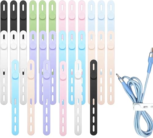 Miniatura 10 de Correas de silicona para cables, correa elástica para cargar auriculares, cargador de teléfono, cables de computadora, organizadores de cables