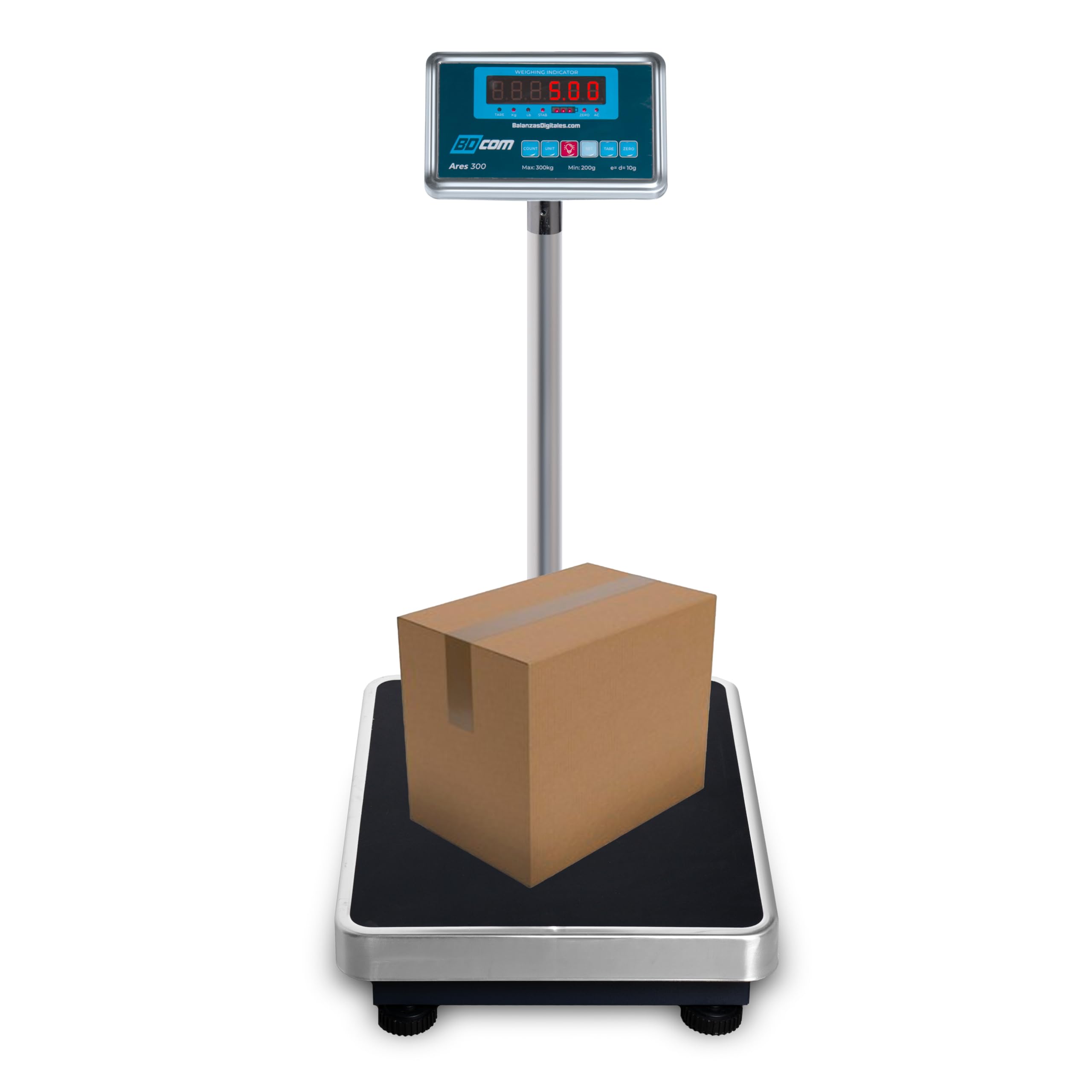 BDcom - AR2-300 - Báscula industrial de 300Kg (plato de 52x42cm) batería interna, puerto RS232 para conexión a PC o impresora. Función Tara y Cuentapiezas.