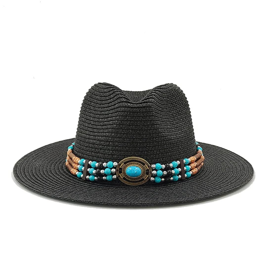 Accessori con Perline Cappello Estivo in Paglia Cappello Classico in Paglia Jazz Cappello da Sole da Viaggio per Donna e Uomo (09 6 3/4)