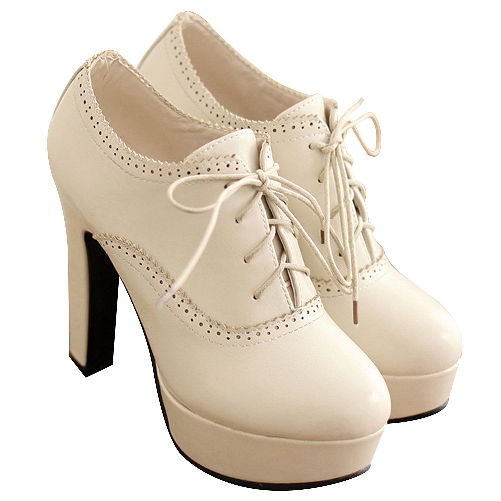 Mujer Elegante Plataforma Alta Tacón de Bloque Zapatos de la Corte Elegante Brogue Oxfords Tacones Altos Tamaño Grande