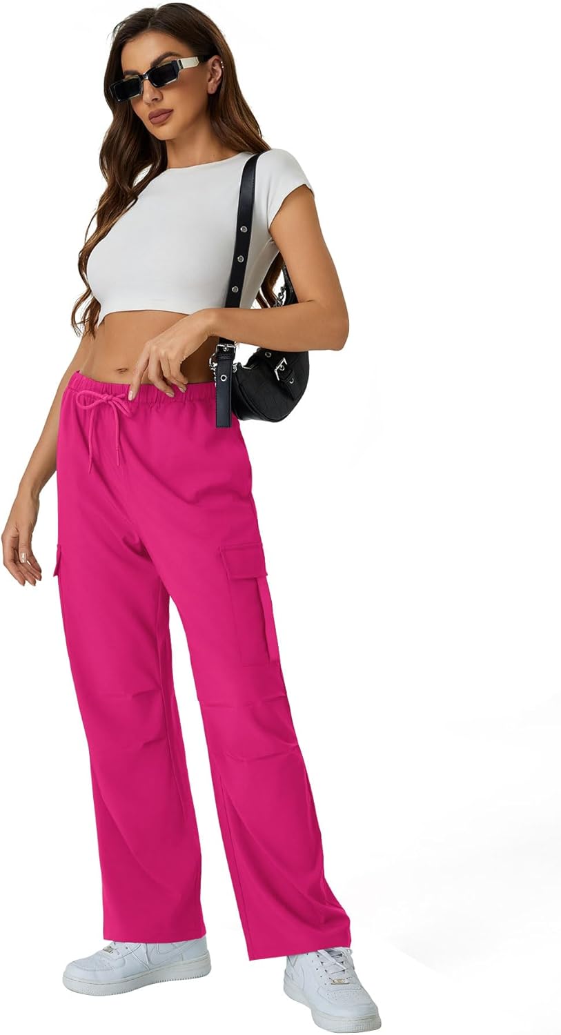 keriffe Women's Cargo Pants Quick Dry Lightweight Water-Resistant Hiking Pants Elastic High Waisted Drawstring 4 Pockets - Image 2